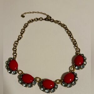 Stella & Dot Mae Gold-Tone Red Statement Necklace with Clear Crystal Accents